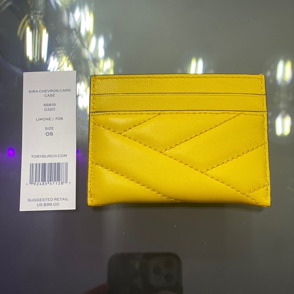 NEW! Tory Burch Kira Chevron Card Case in Limone - Picture 5 of 7